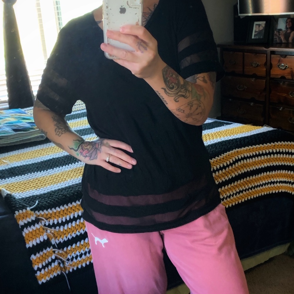 Mesh detail black oversized shirt